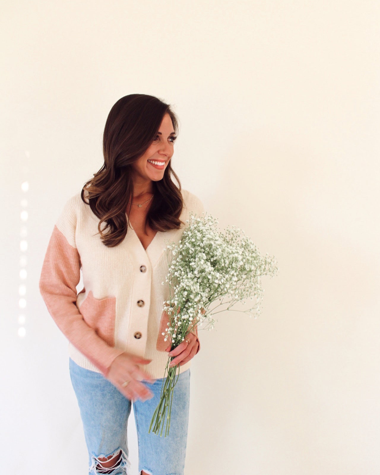 Tate Color Block Sweater- Pink & Cream