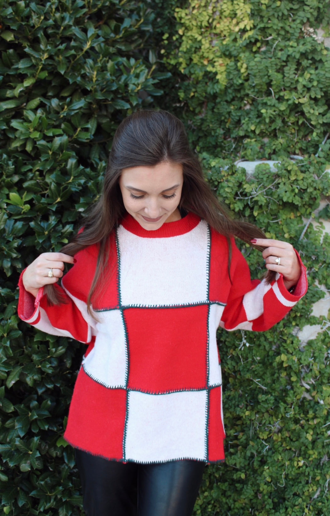 Holiday Color Block Sweater- Red
