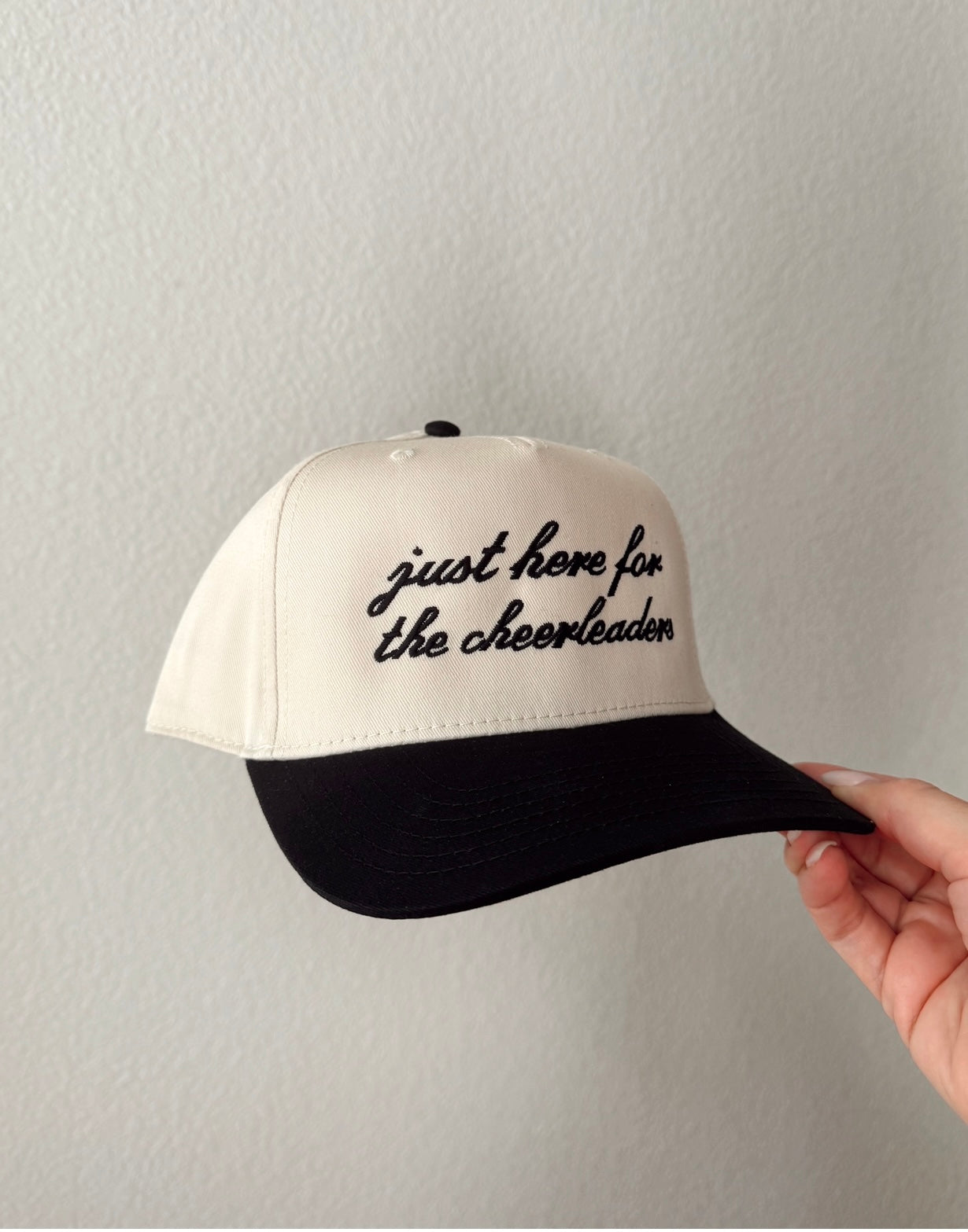Just Here For The Cheerleaders Hat - Black & Cream