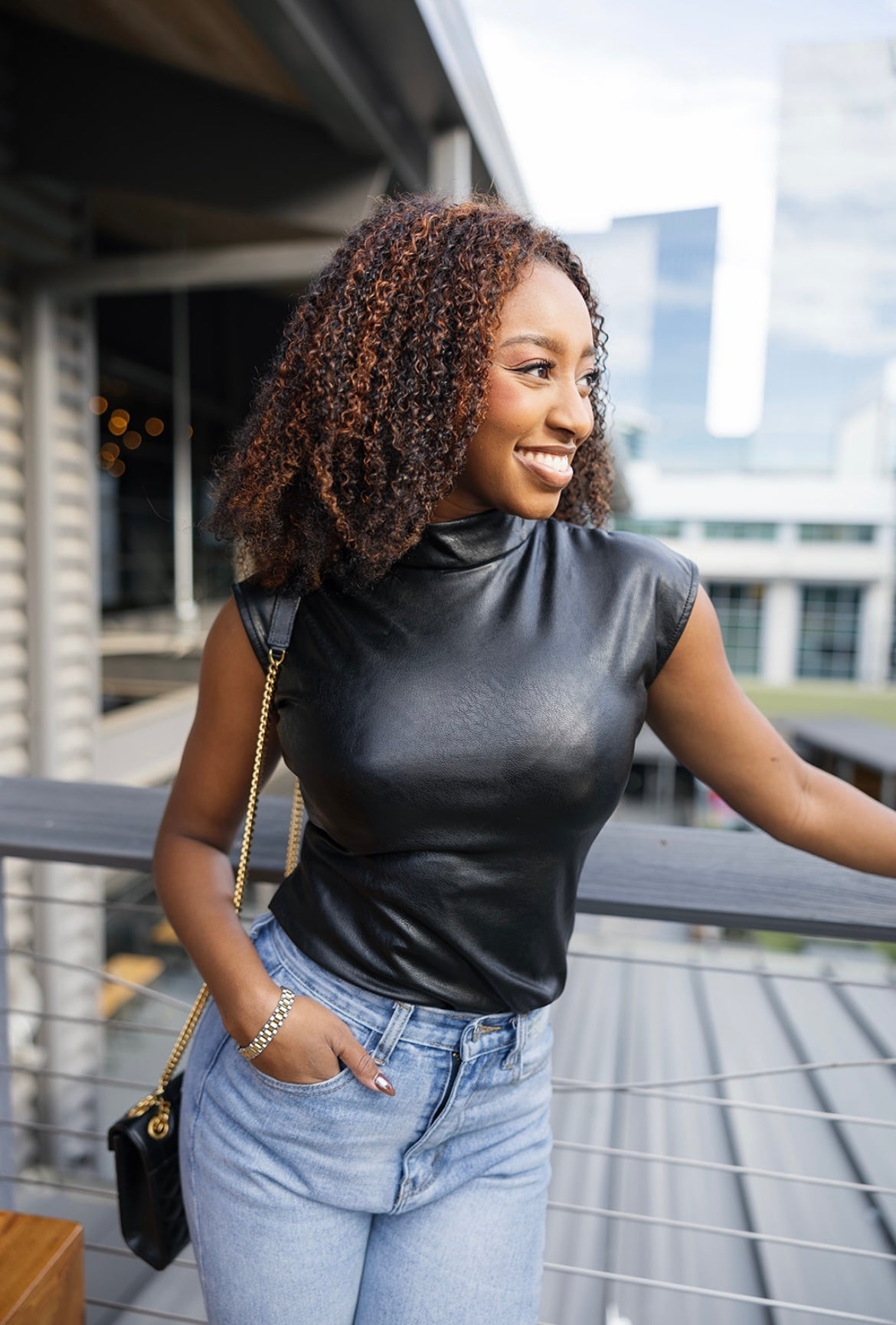 Ava Leather Bodysuit- Black