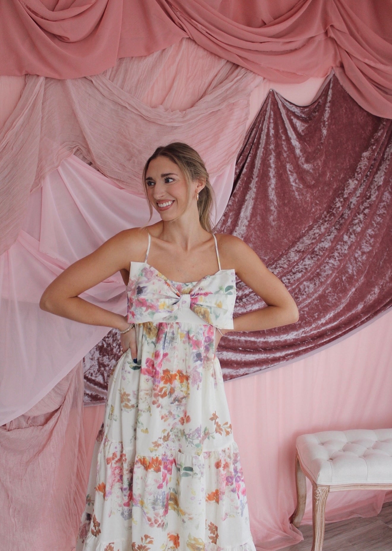 In Bloom Maxi Dress- Cream Floral