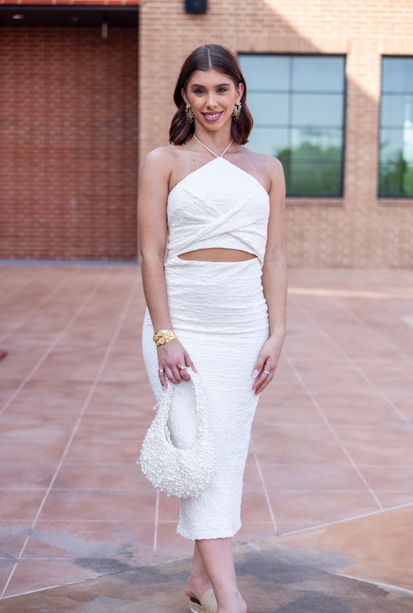 Audrey Twist- Front Halter Maxi Dress- cream