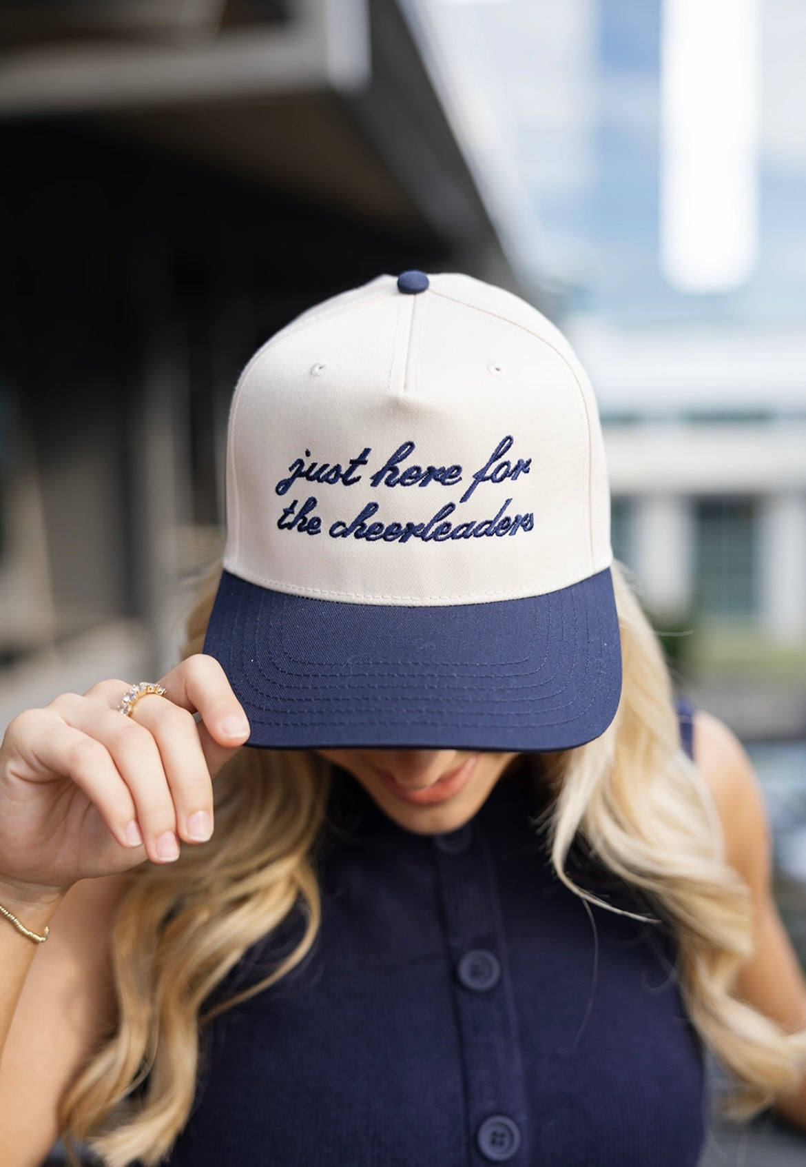 Just Here For The Cheerleaders Hat - Navy & Cream
