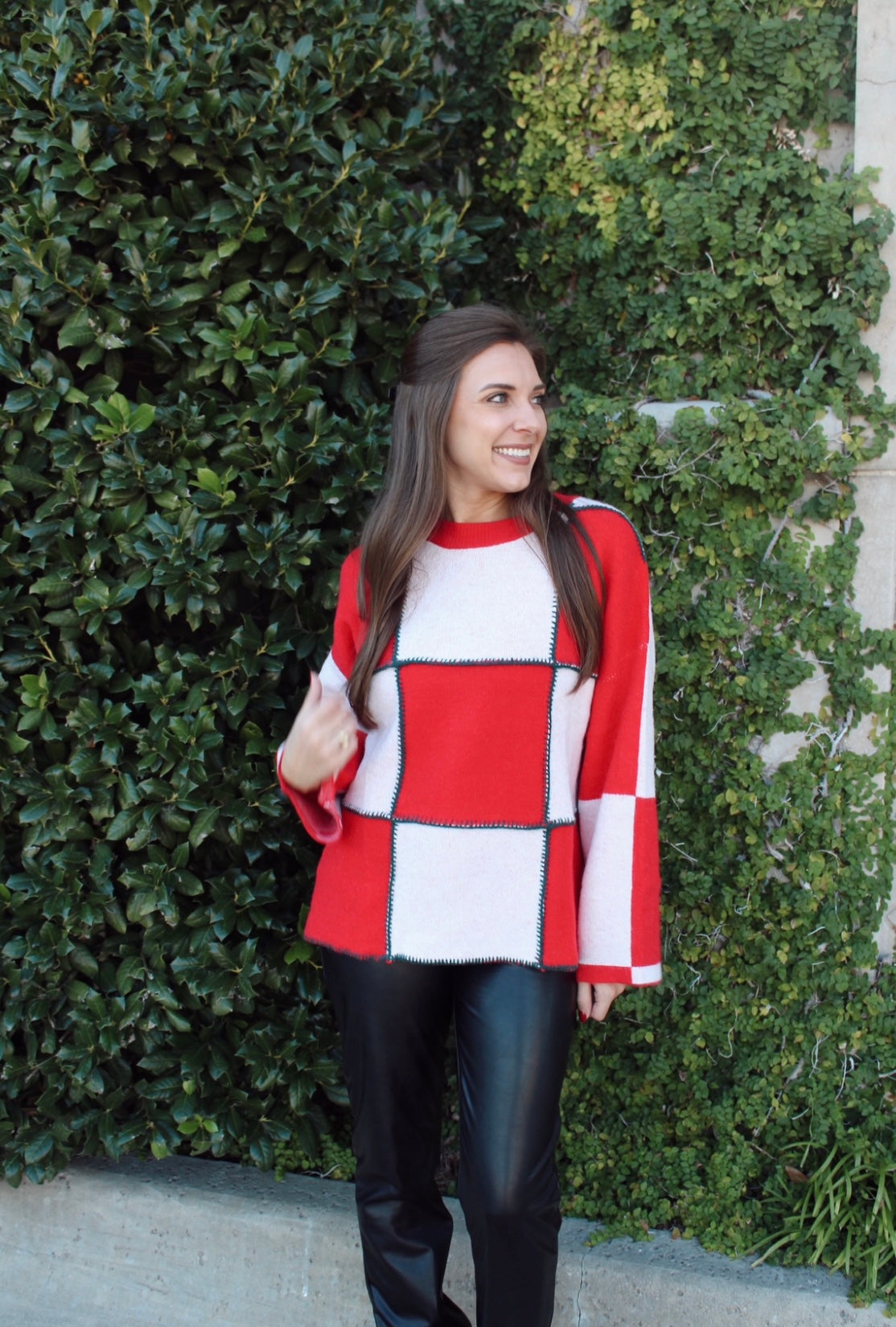 Holiday Color Block Sweater- Red