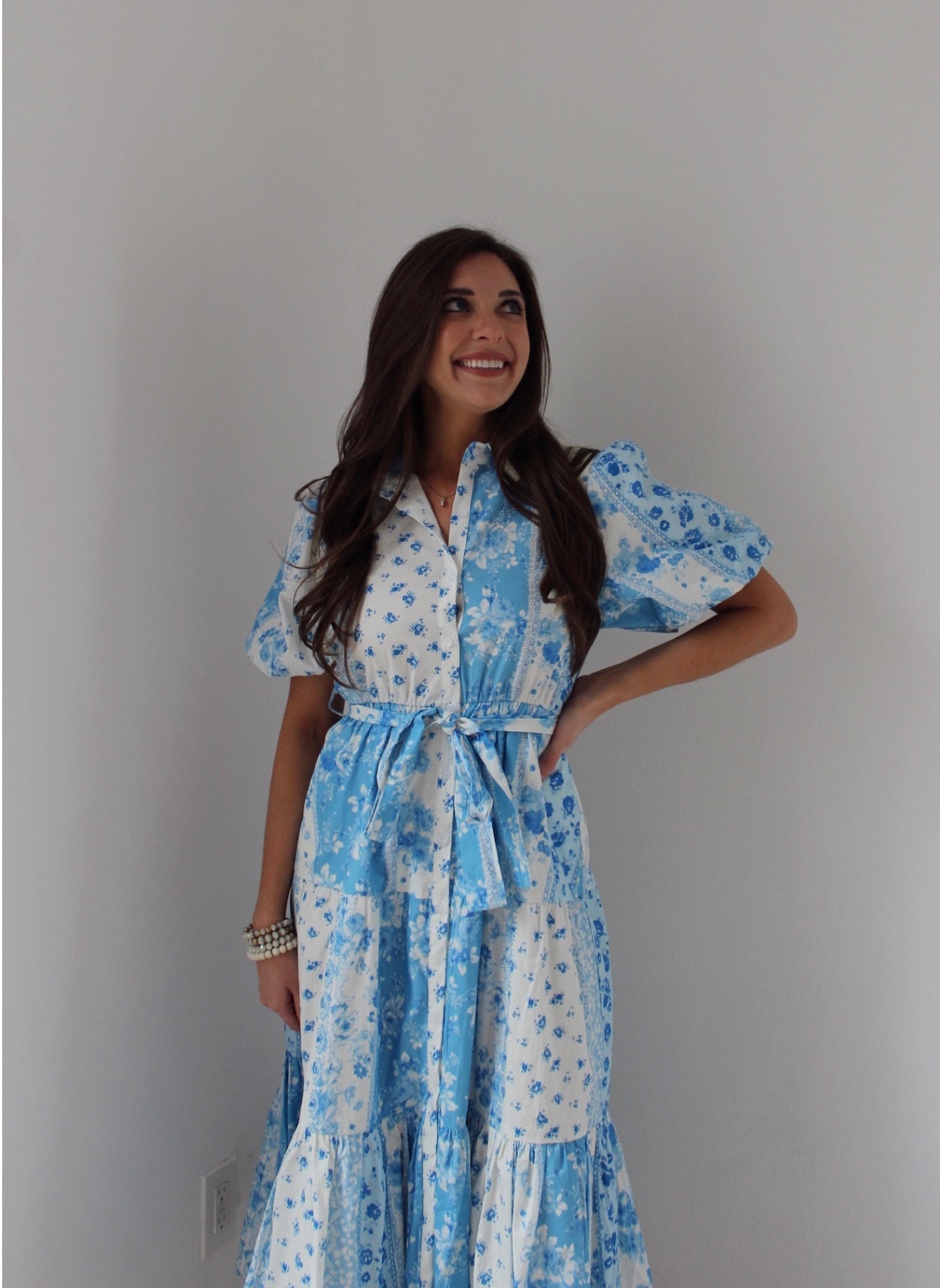 Camila Floral Patchwork Maxi Dress- Blue