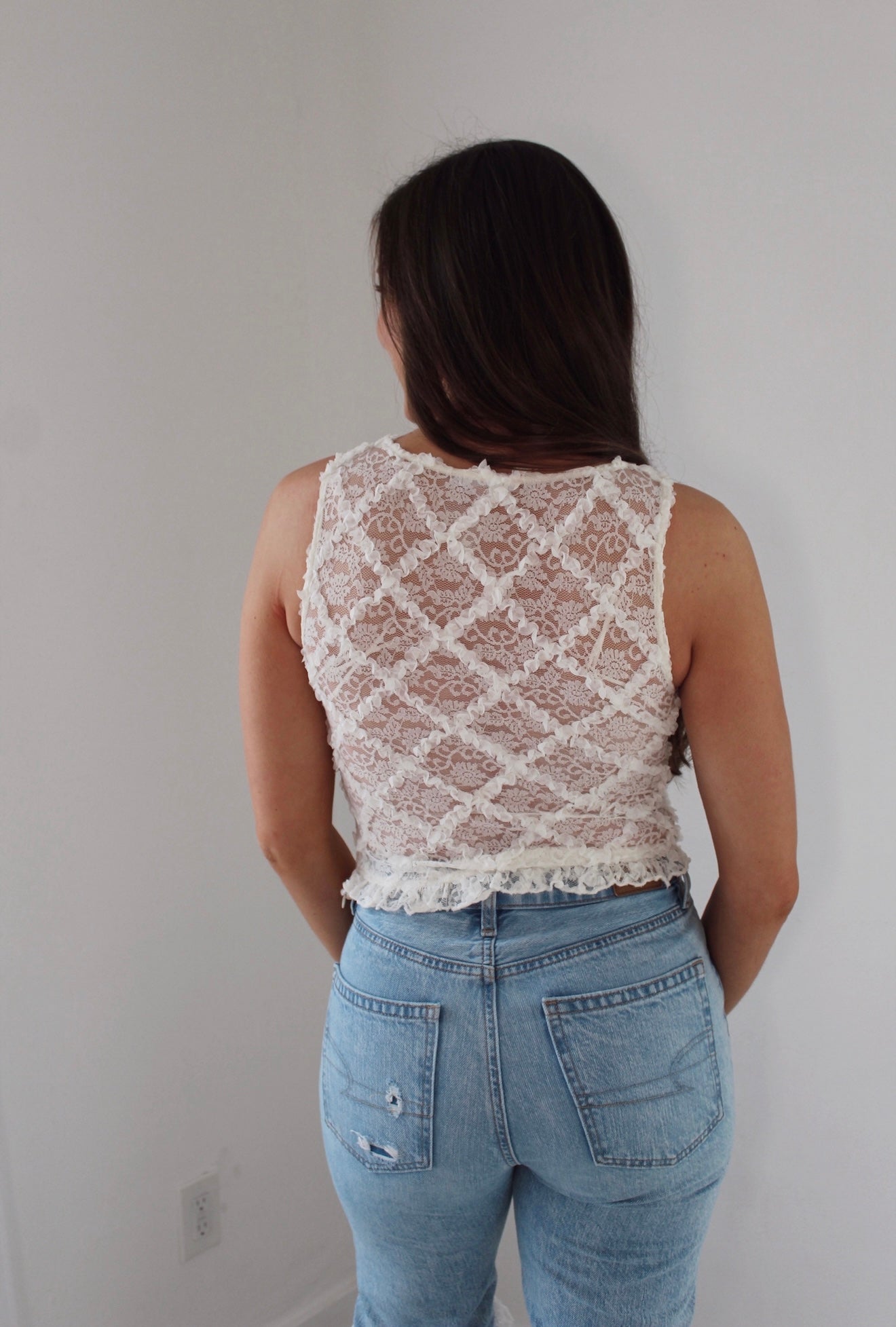 "Little Bit of Lace" - White Ruffle Top