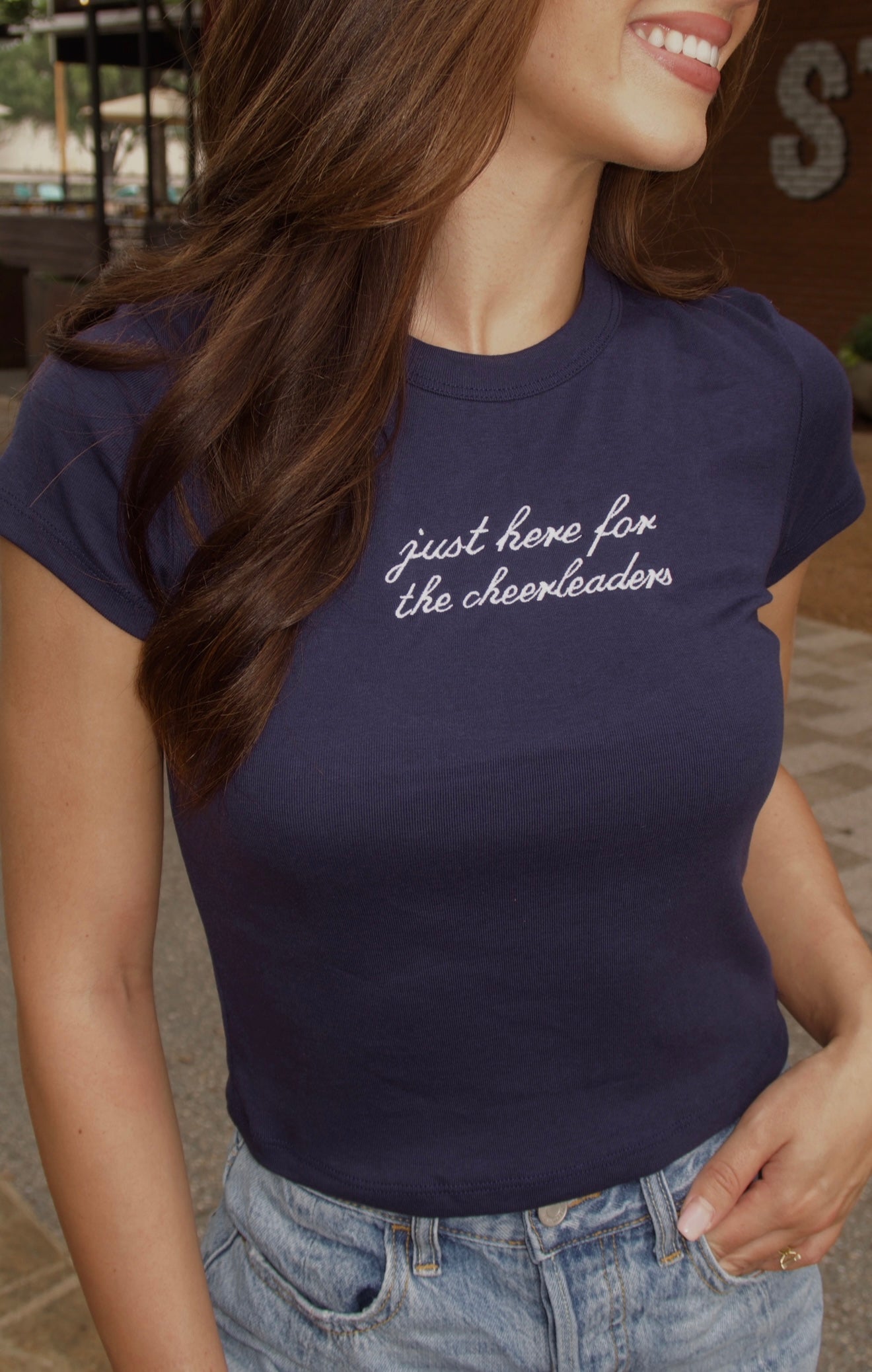 Just Here For The Cheerleaders - Navy Baby Tee