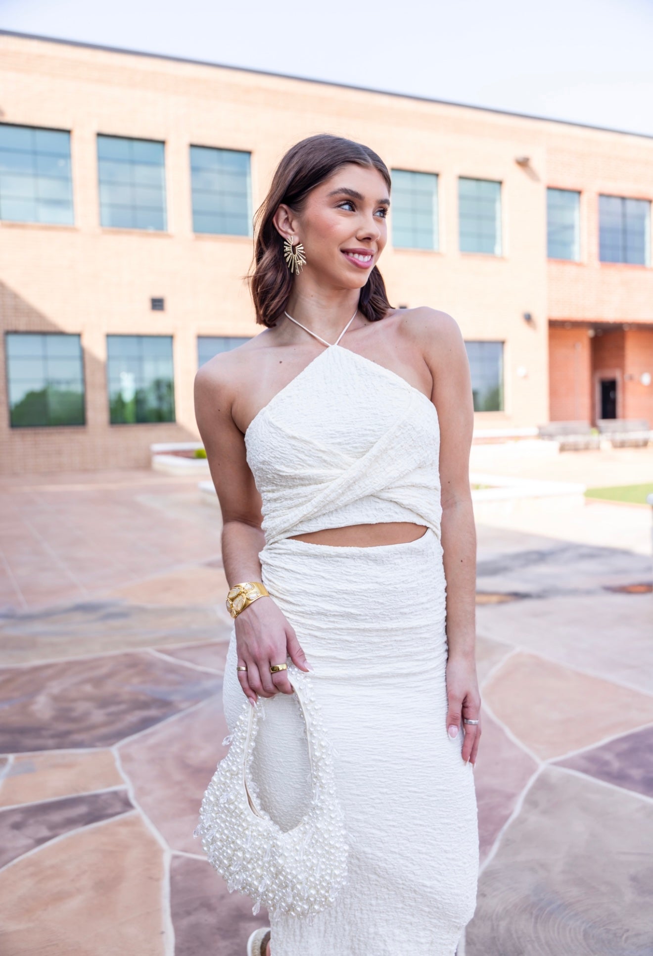 Audrey Twist- Front Halter Maxi Dress- cream