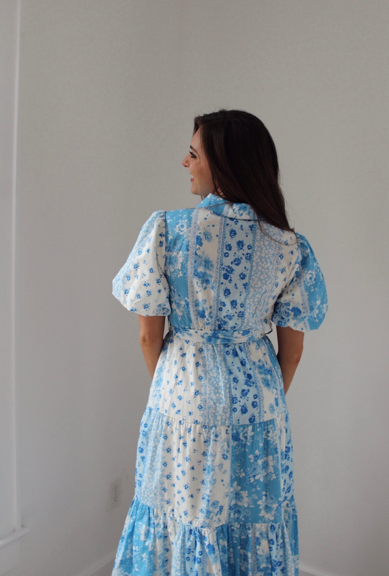 Camila Floral Patchwork Maxi Dress- Blue