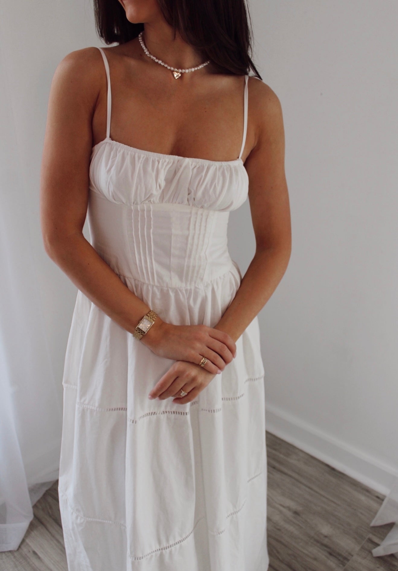 Abby Ribbed Corset Maxi Dress- White