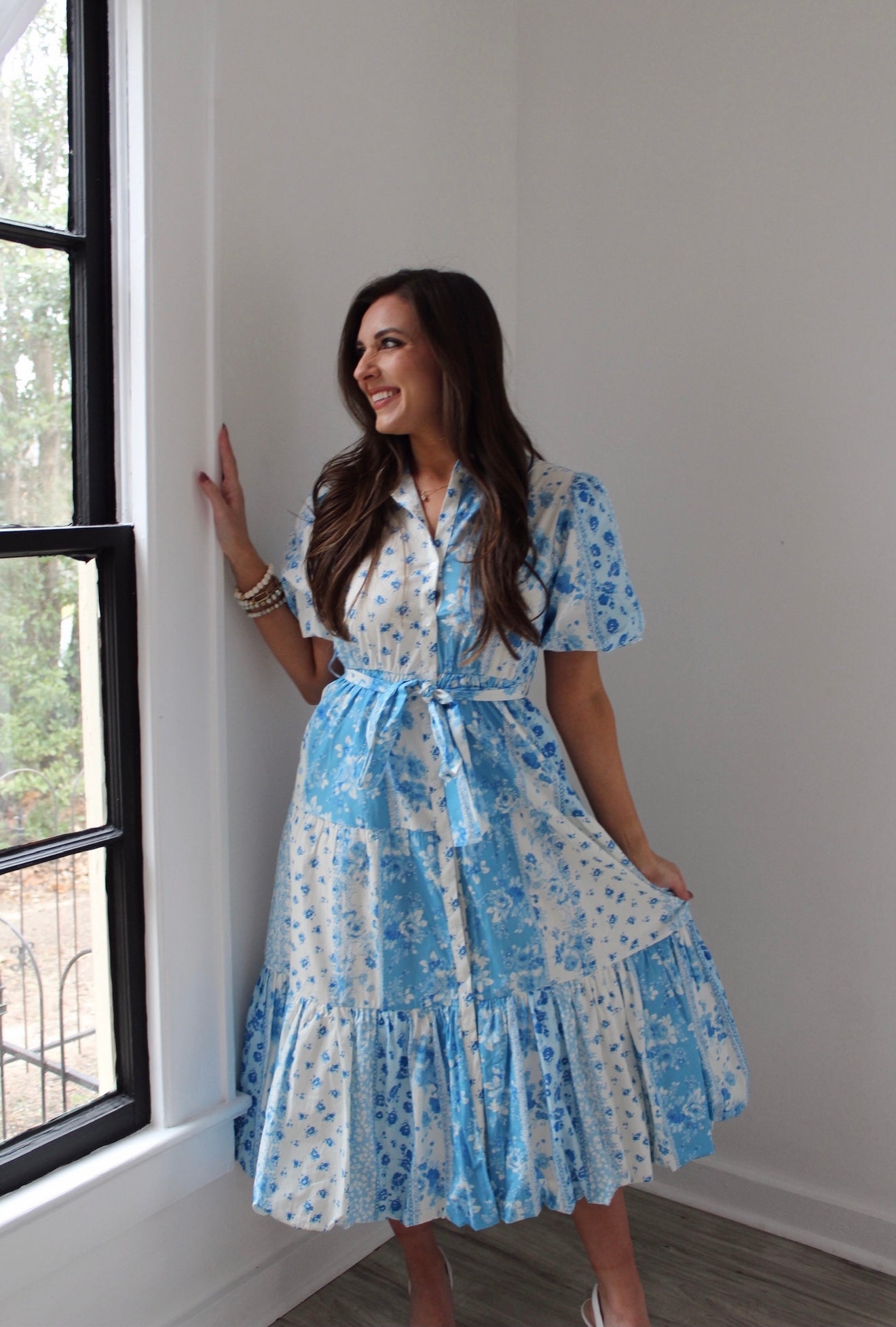 Camila Floral Patchwork Maxi Dress- Blue Joey Lynn Boutique Camila Floral Patchwork Maxi Dress- Blue Joey Lynn Boutique
