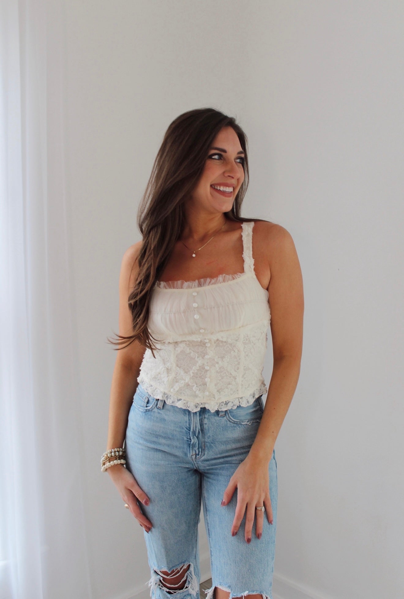 "Little Bit of Lace" - White Ruffle Top