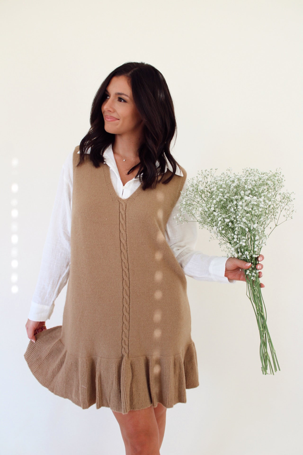 Ruffle Sweater Dress- Caramel
