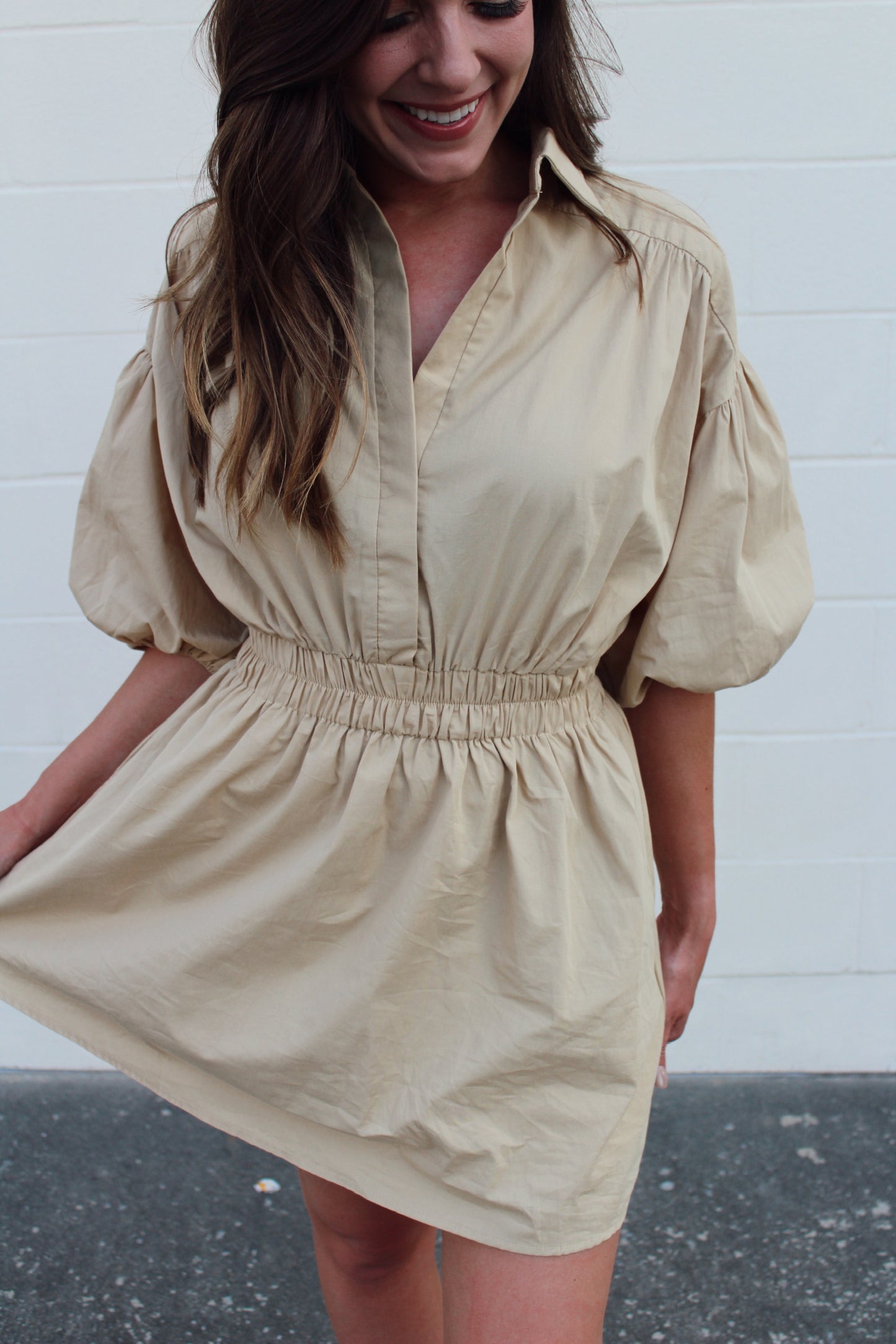Hadley Puff Sleeve Dress-Tan
