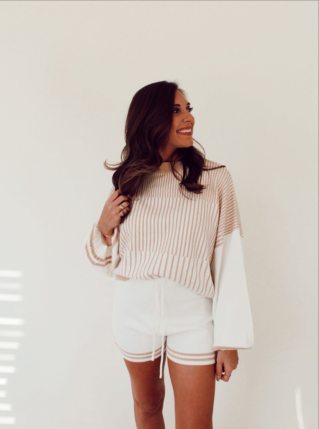 Striped Lounge Wear Set- Pink and Cream