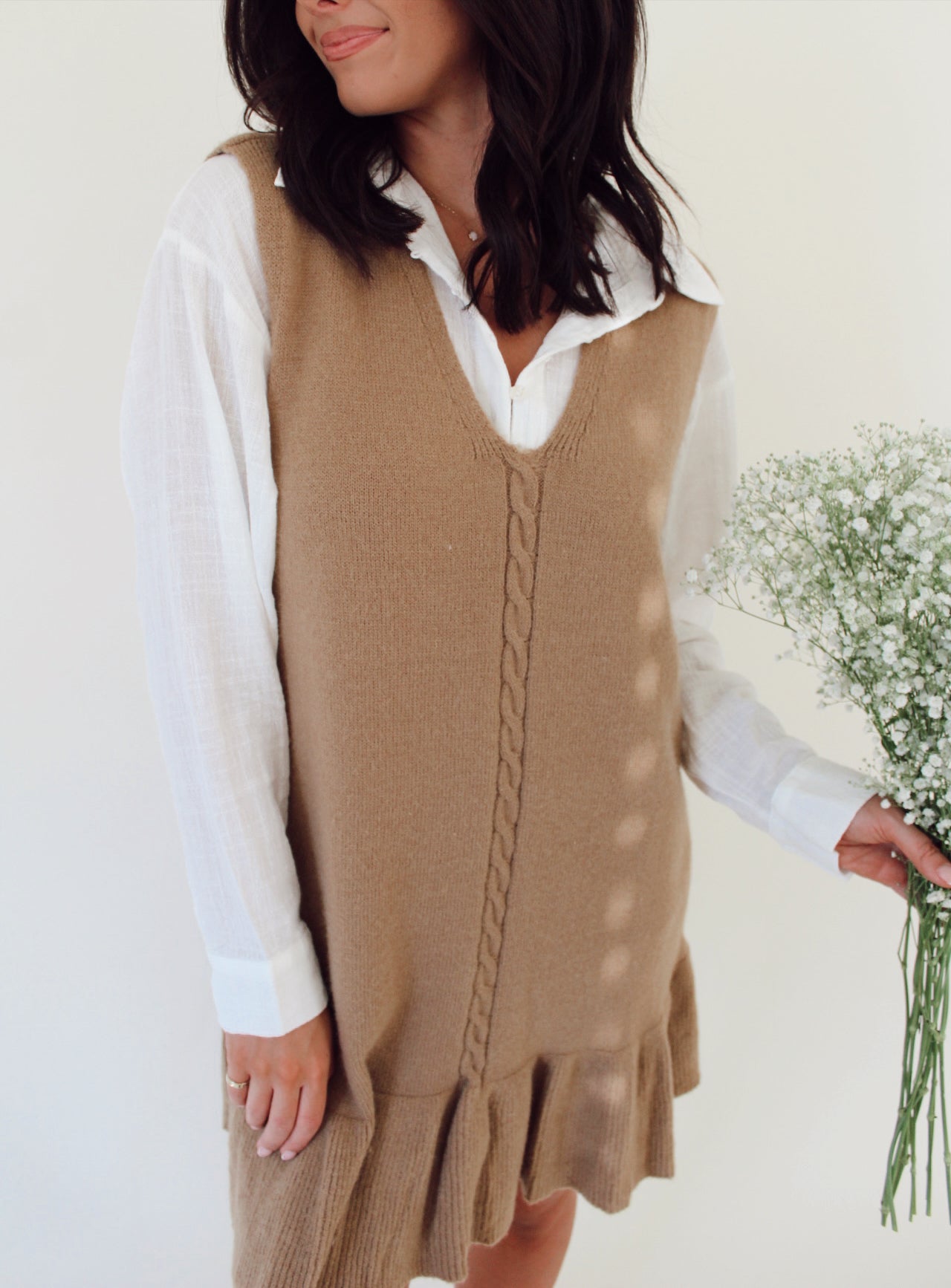 Ruffle Sweater Dress- Caramel