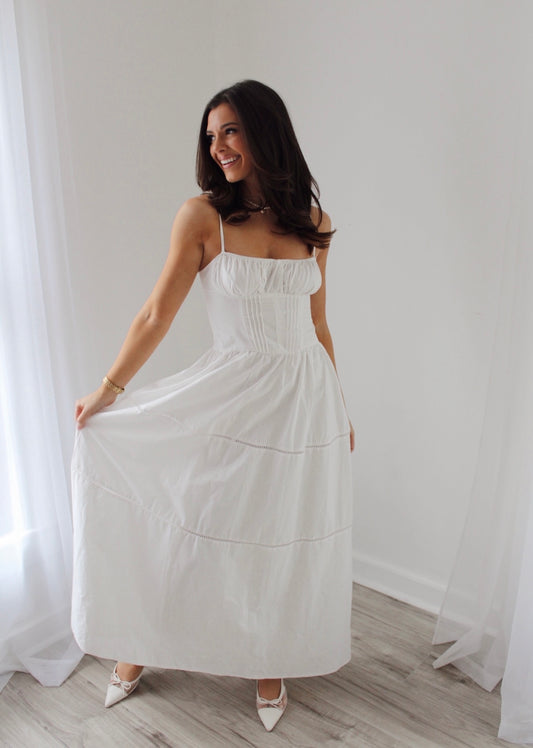 Abby Ribbed Corset Maxi Dress- White