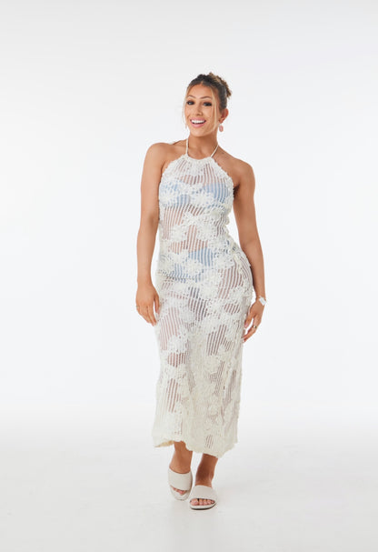 CiCi Crochet Floral Print Halter Dress