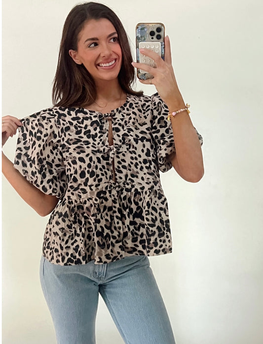 Leopard Tie Top