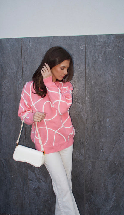 Sweetheart Sweater - Pink and White