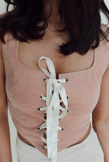 Lace Up Corset Top- Pink