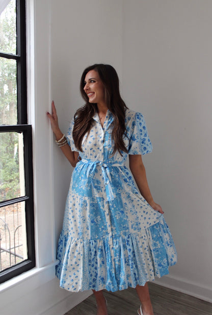 Camila Floral Patchwork Maxi Dress- Blue Camila Floral Patchwork Maxi Dress- Blue