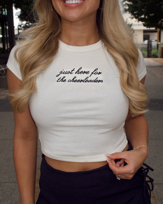 Just Here For The Cheerleaders - Cream Baby Tee