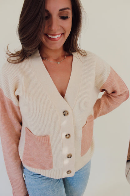 Tate Color Block Sweater- Pink & Cream