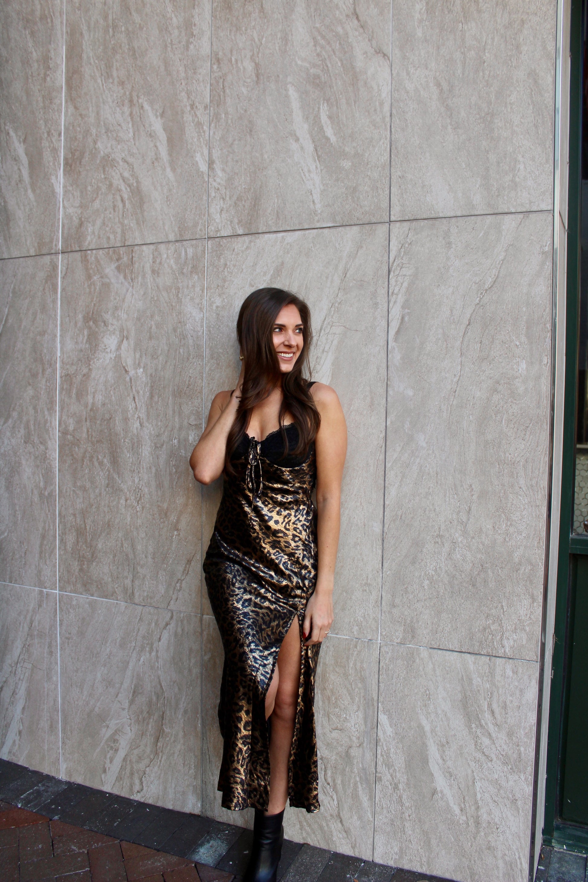 Metallic Leopard Printed Maxi Dress Metallic Leopard Printed Maxi Dress