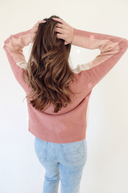 Tate Color Block Sweater- Pink & Cream
