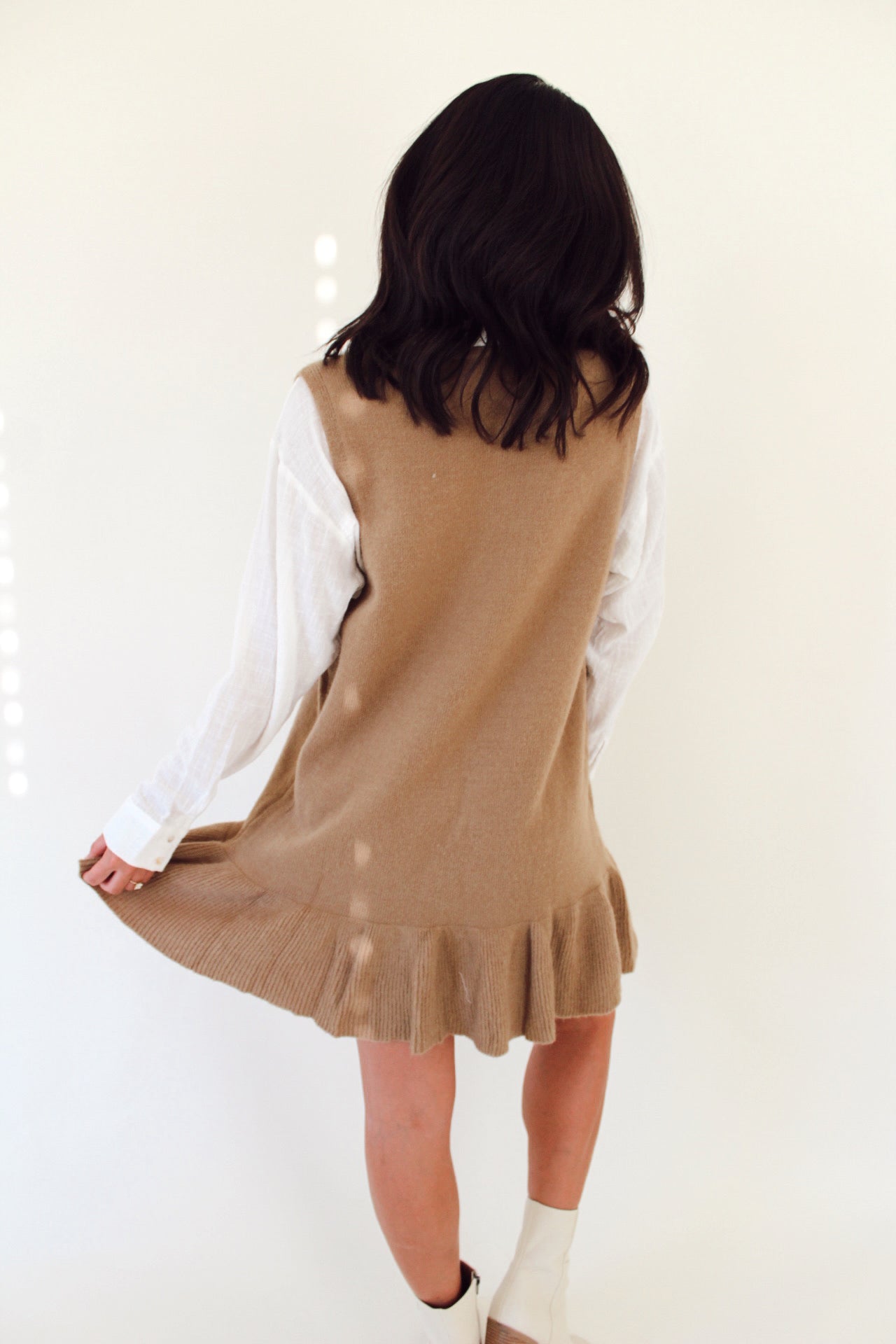 Ruffle Sweater Dress- Caramel