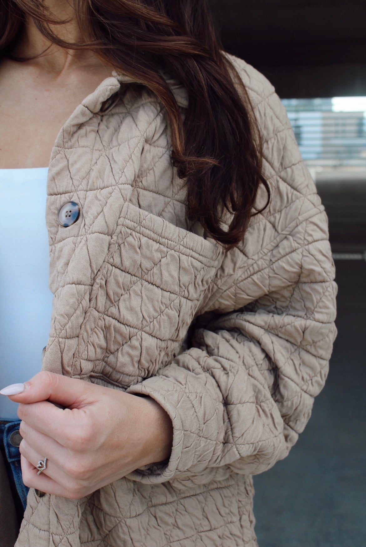 Quilted Shacket- Tan