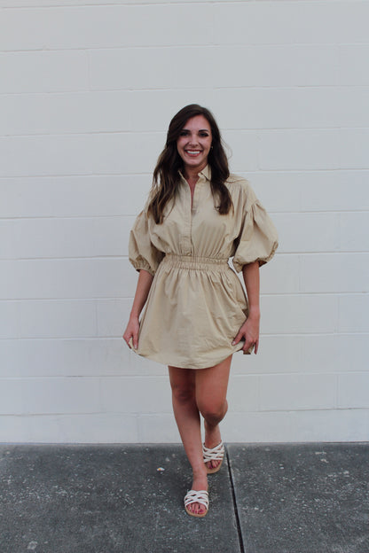 Hadley Puff Sleeve Dress-Tan